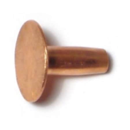 Midwest Fastener Solid Rivet, Flat Head, #8 Dia., 1/2 in L, Copper Body, 40 PK 62217